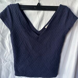 Navy V-Neck Women's Top